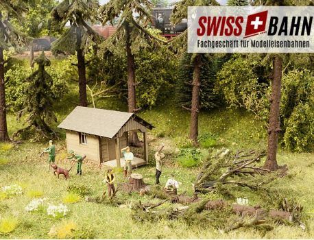 NOCH 12046 Waldarbeiten in der Schweiz - Figuren und Lasercut Hütte H0