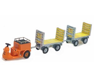 ACE 008703 SBB NEFAG Schlepper 3-Rad mit 2 Trolleys orange, H0 - Ansicht 1