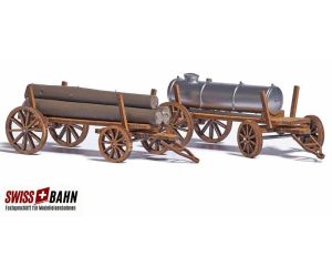 Busch 1386 Holzwagen- Set mit 2 Wagen aus Echtholz! H0 - Ansicht 1