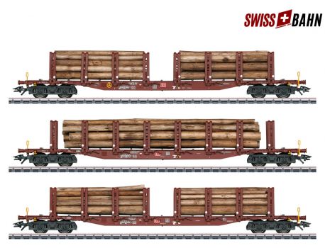 TRIX 24146 Rungenwagen-Set Holztransport , Echtholz