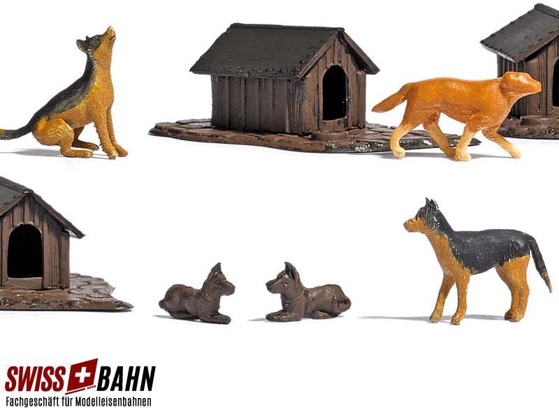 Busch 1197 Ensemble de chiens avec cabane H0