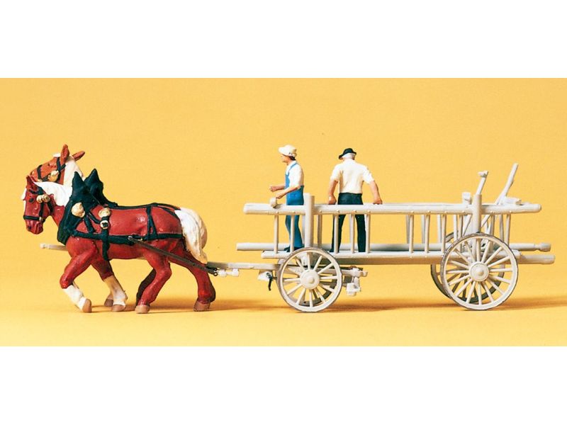 PREISER  30436 Leiterwagen mit Figuren und Pferden