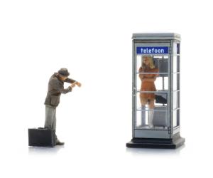 ARTITEC 387.624 PTT-Telefonzelle 1960-70er Jahre + 2 Figuren