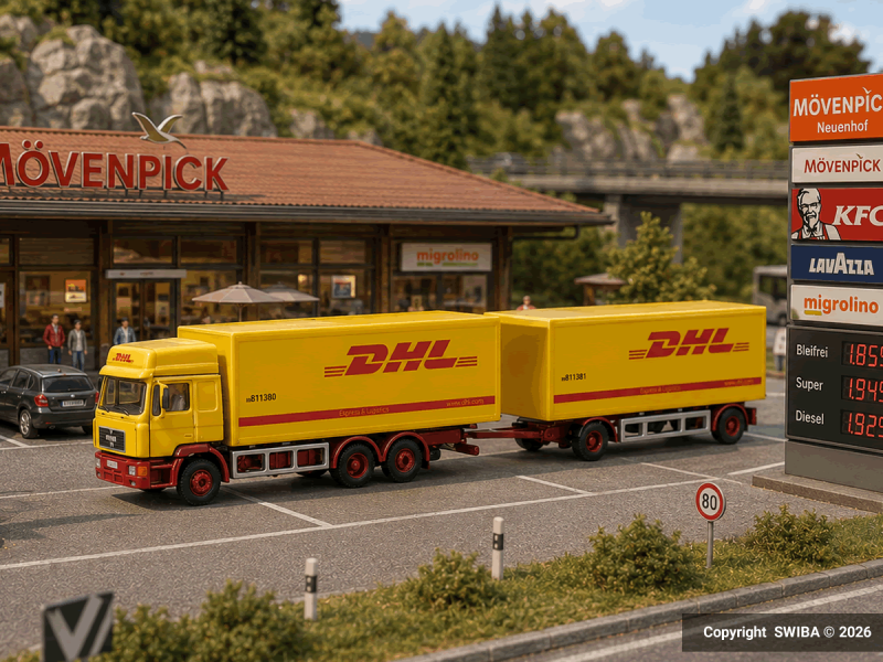 LEMKE 4607 MAN F90, treno merci a 3 assi DHL