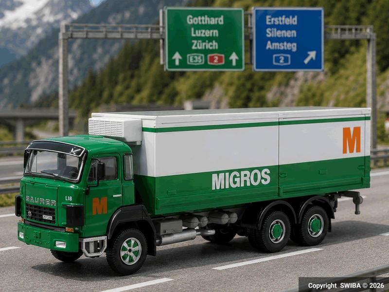 ACE 2389 Saurer D330B F6x4 Frigo Migros, H0 (ferrovia...