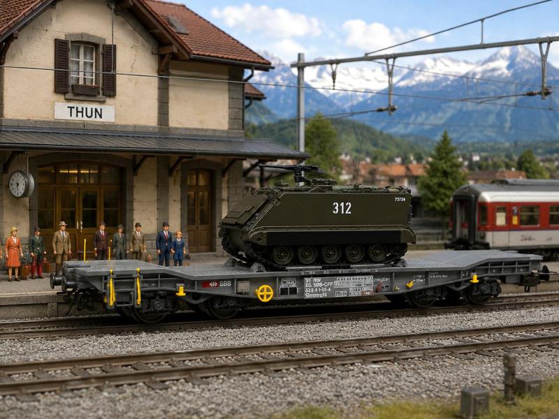 PIKO 96281 SBB Panzertransportwagen mit M113, H0