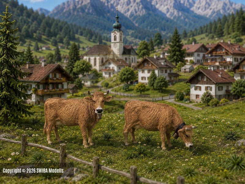 POLA 331554 Mucca Braunvieh dell'Allgäu, 2 pezzi scala...