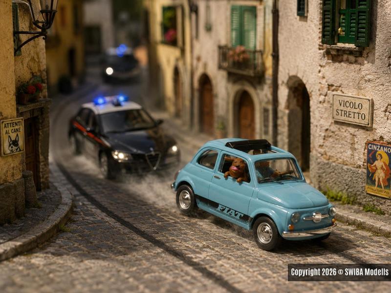 BUSCH 48735 FIAT 500 mit Mario und Struppi!