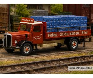 ACE 2370 Saurer S4C Pritsche Strebel Feldschlösschen, H0 - Ansicht 1