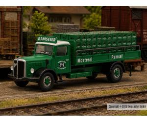 ACE 2372 Saurer S4C Pritsche Ramseier Apfelsaft, H0 - Ansicht 1