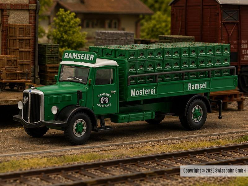 ACE 2372 Saurer S4C Plateau Ramseier Apfelsaft, H0