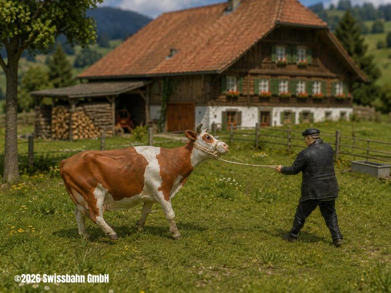 ARTITEC 5870031 Agriculteur avec une vache têtue, H0
