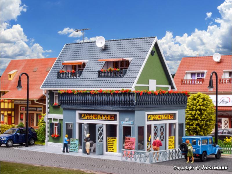 VOLLMER 43616 Reisebüro mit Inneneinrichtung und Beleuchtung, H0